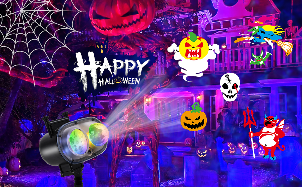 Halloween Projector Light Outdoor Decorations, 16 Patterns Holiday Window Projector