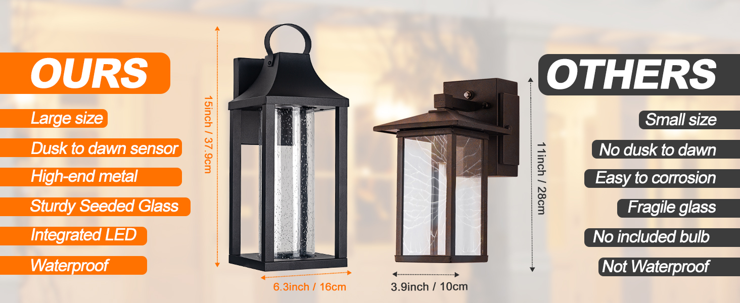 black dusk to dawn led wall light fixture large outdoor lamp farmhouse wall mounted porch lantern