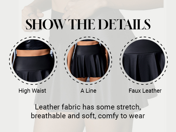 MakeMeChic Women's Faux Leather Skirt Y2K Mini Skirt Elastic