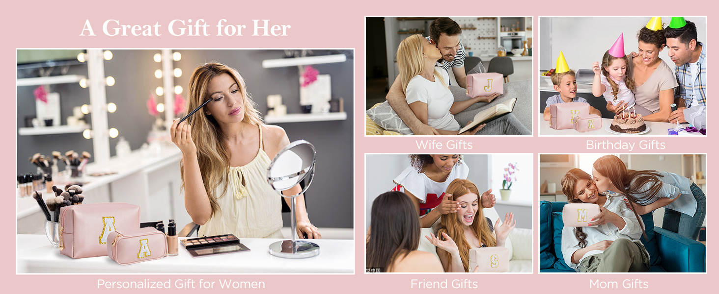 HBselect 2 Pack Cute Personalized Initial Preppy Makeup Bag