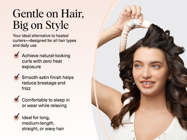 Kitsch Satin Heatless Curling Set eatless Hair Curler for Wome In Satin Scrunchies Sunset