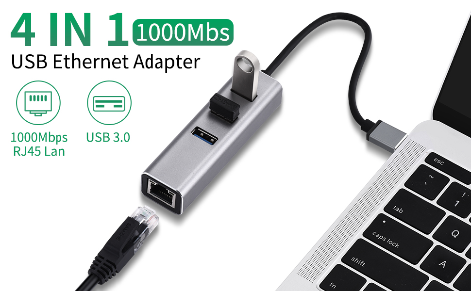 USB 3.0 to Adapter 4 in 1 Multiport Hub with