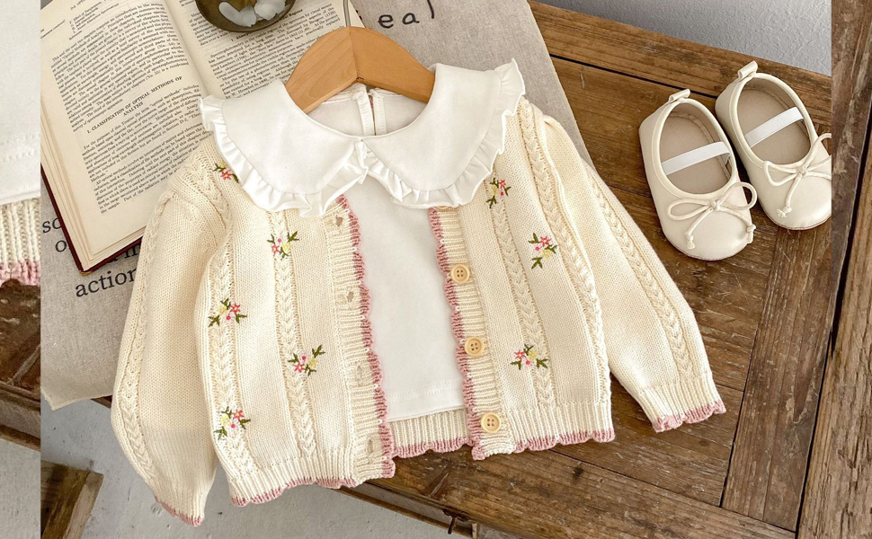 HOOLCHEAN Baby Girls Cotton Small Floral Embroidery Cardigan Sweater