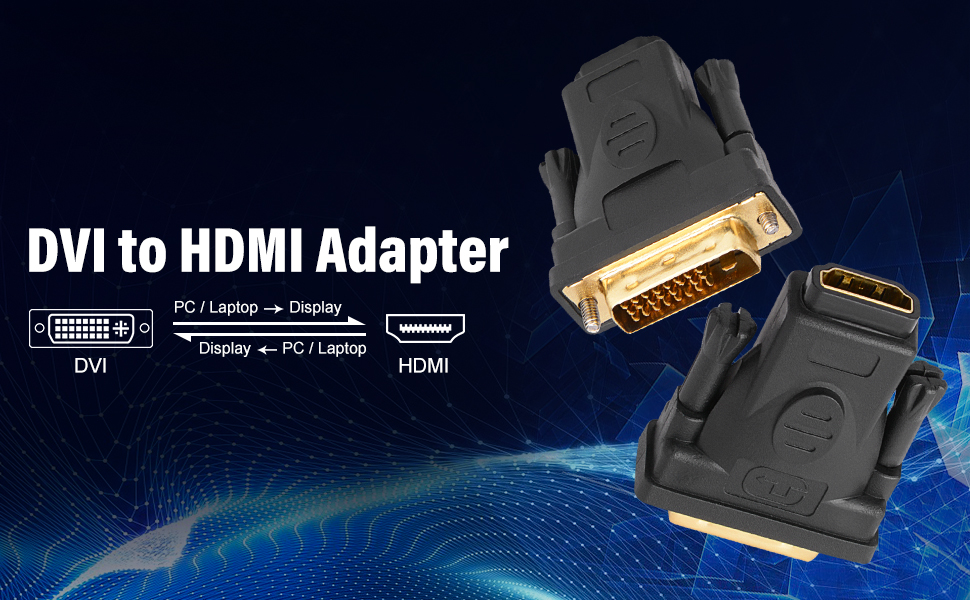JXE DVI Male to HDMI Female Adapter, 2Pack Gold Plated DVI to HDMI
