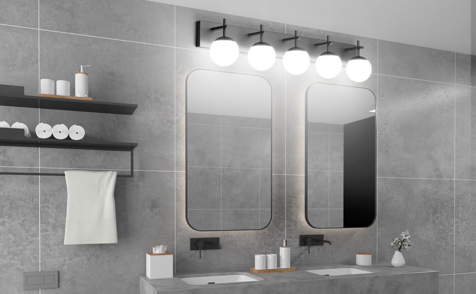 Ralbay 5Light Mid Century Modern Vanity Light Matte Black Bathroom