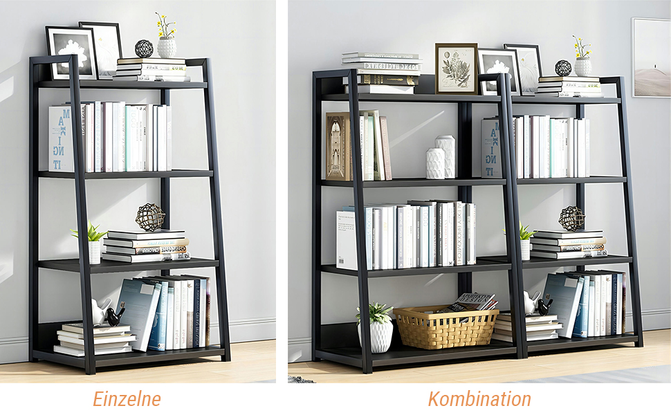 IOTXY Gold 4 Shelves Open Bookcase Metal Wooden Bookstand Shelf