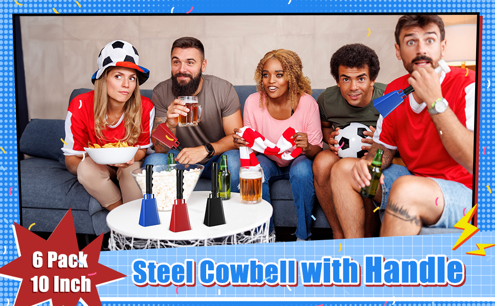 6 Pcs 10 Inch Cowbell with Handle Cheering Bell for Sports