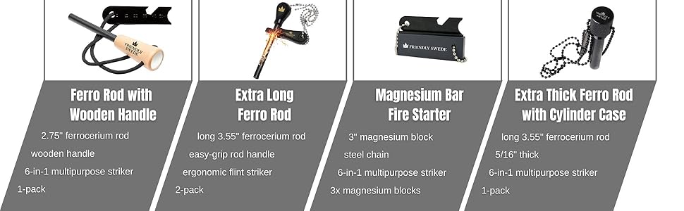 Ferro Rod Fire Starters and Magnesium Fire Starter selection