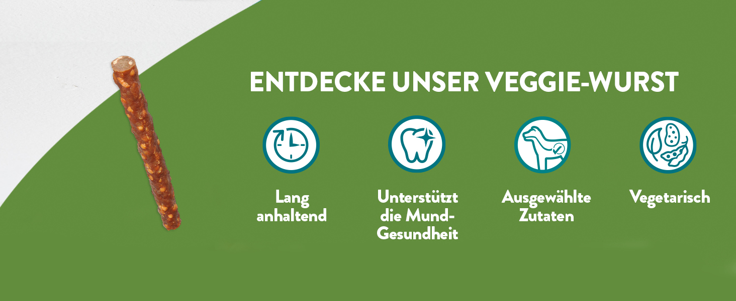 WHIMZEES Veggie-Wurst ist ein lang anhaltender Kausnack