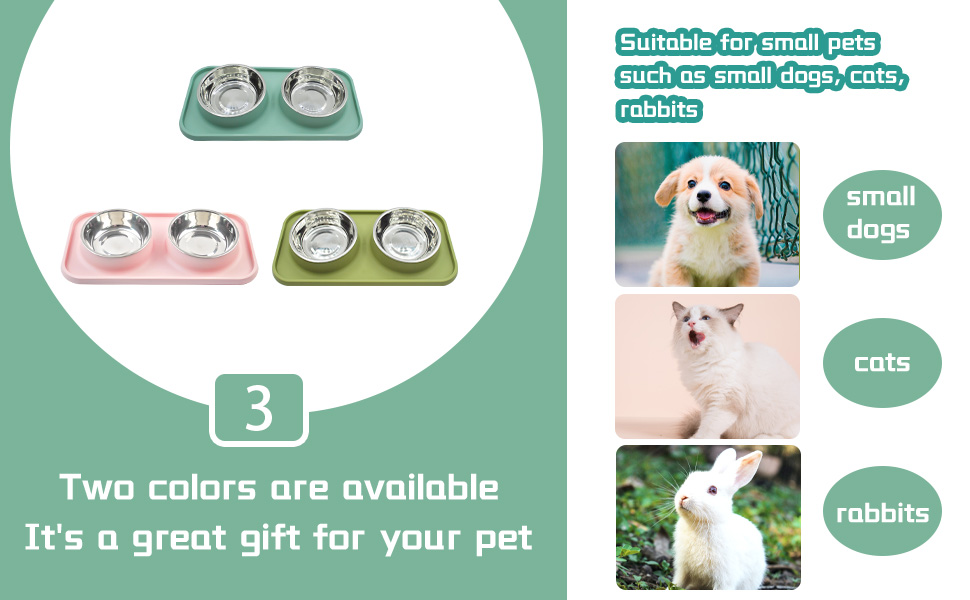 Dog Food Bowls Stainless Steel Pet Bowls & Dog Water Bowls with Non-Skid Non-Spill Silicone Mat