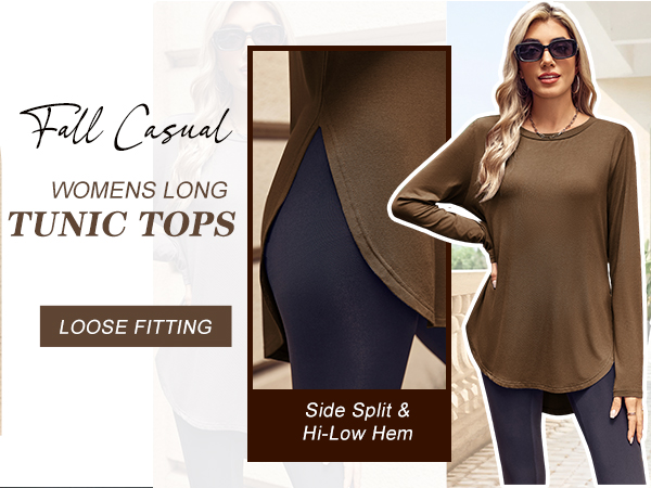 トップス Bruna pantssetup BZB Womens Long Sleeve Tunic Tops Fall Casual Crew Neck Side