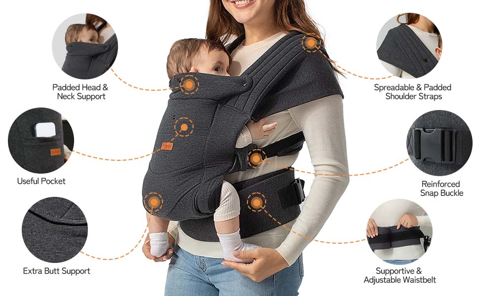Toddler Carrier, Baby Wrap Carrier Sling, Baby Carrier with Head