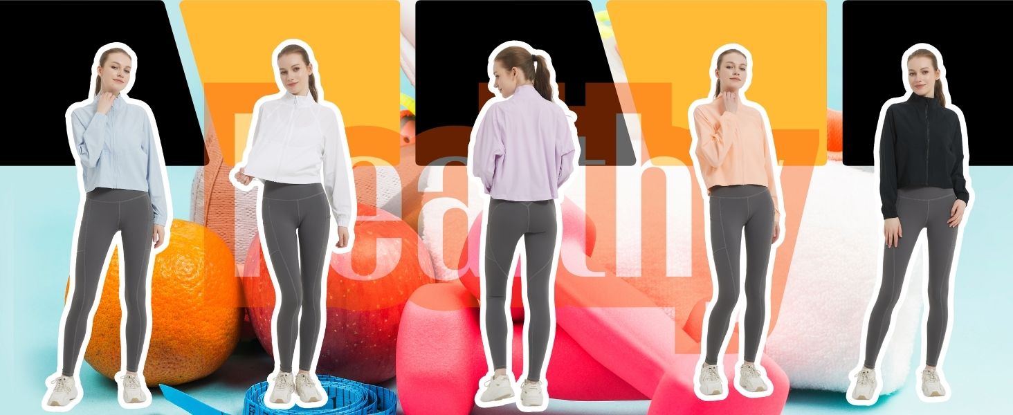 happlan womens workout running track yoga jacket sport wear upf50+ zipper up