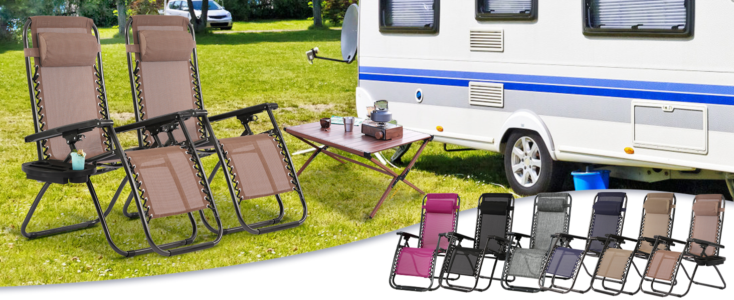 Zero Gravity Chairs Set of 2 Adjustable Folding Reclining