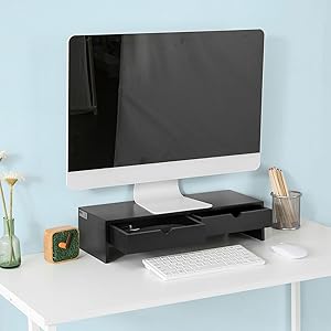 SoBuy Monitor Stand Riser 2 Drawers Computer Screen Riser Desk Organizer Black,BBF02-SCH 12 BBF02-SCH