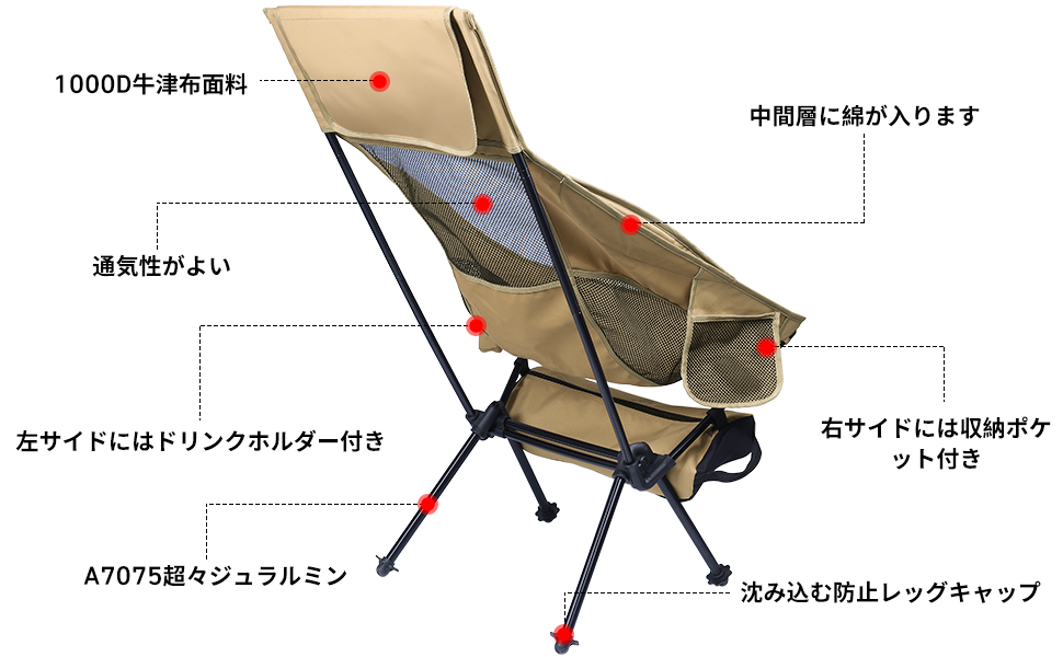 Godearu ハイバックチェア　コンパクト　アウトドア　キャンプ　椅子　カーキ Godearu ハイバックチェア コンパクト アウトドア キャンプ 椅子