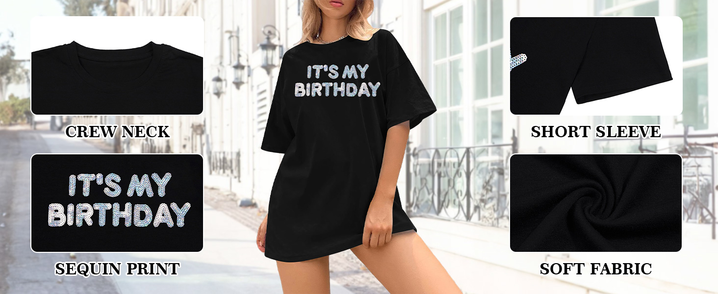 oversized sequin birthday shirts it's my birthday graphic tees birthday girl birthday squad shirts