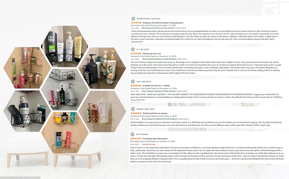 Iperlife Corner Shower Caddy Gold, Adhesive Shower Shelf Corner Shower