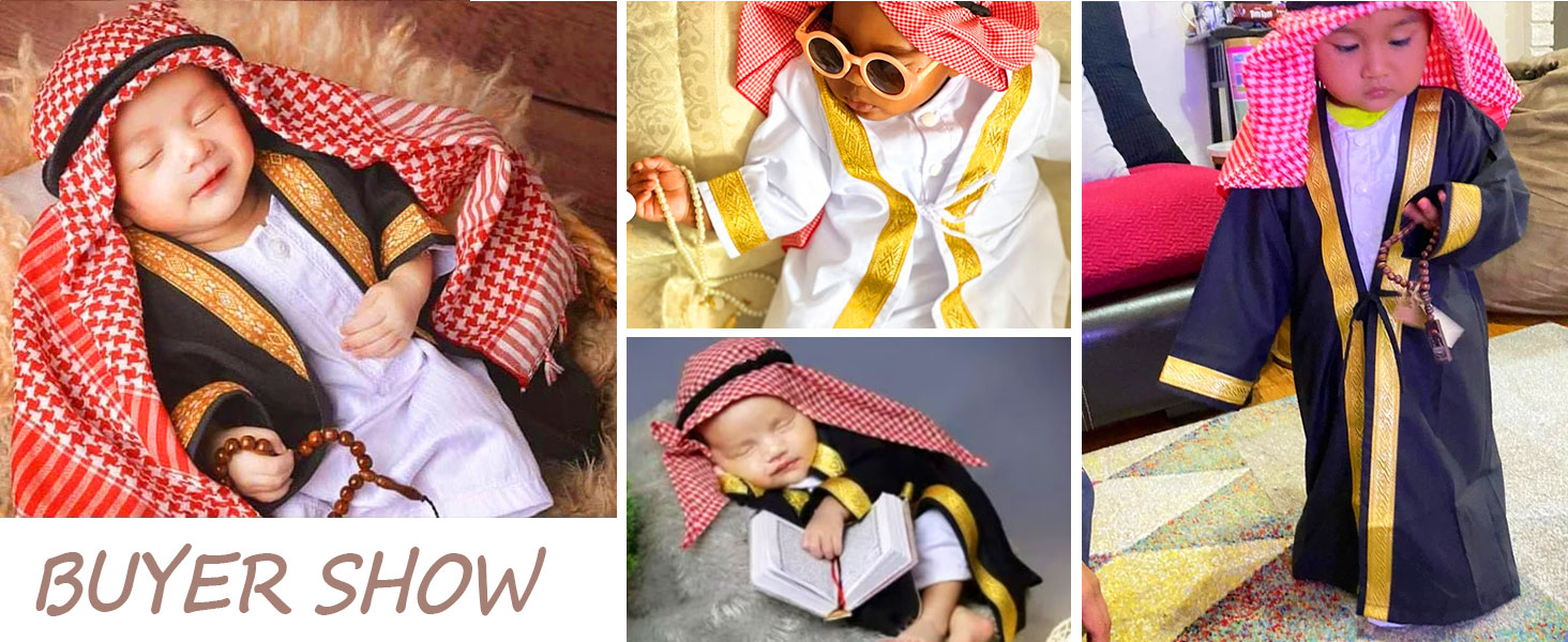 Infant Toddlers Baby Boys Muslim Newborn Eid Outfits Abaya and Head Scarf