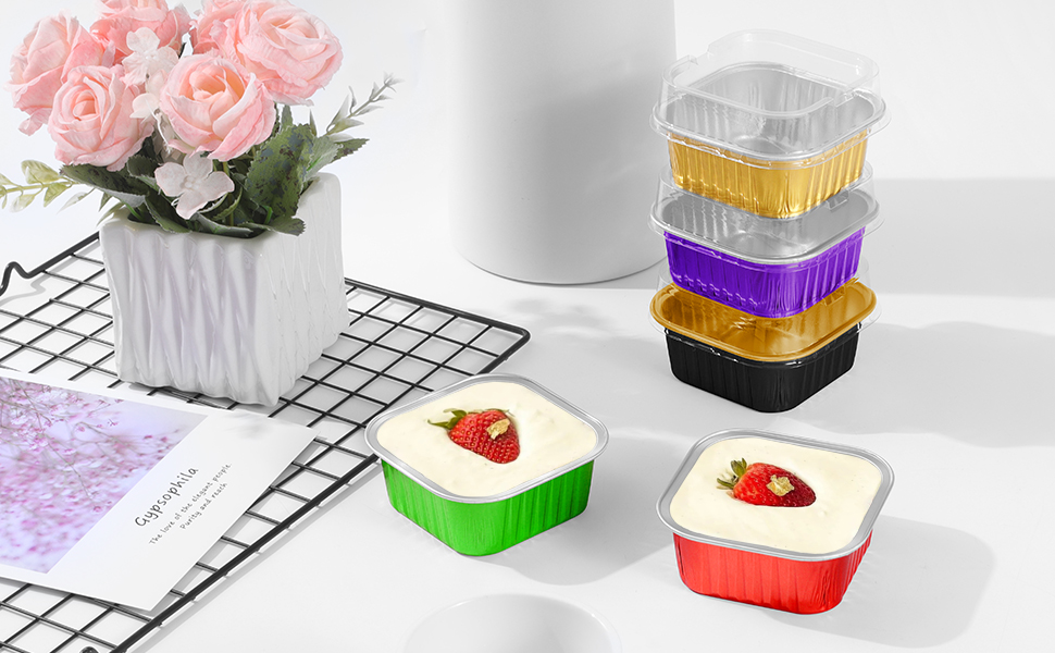 Mini Square Baking Cups,HEYYUMI 50pcs 5oz Aluminum Foil