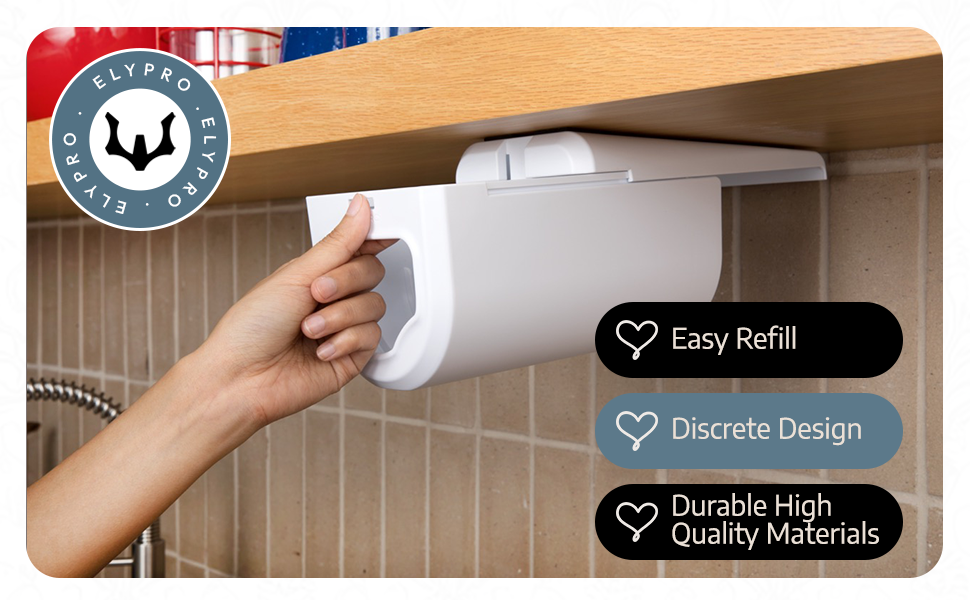 Multi-size ziplock dispenser, functional kitchen storage, easy access, under cabinet design