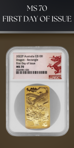 2022 P 1 oz Australian Gold Dragon Bar MS-70 NGC