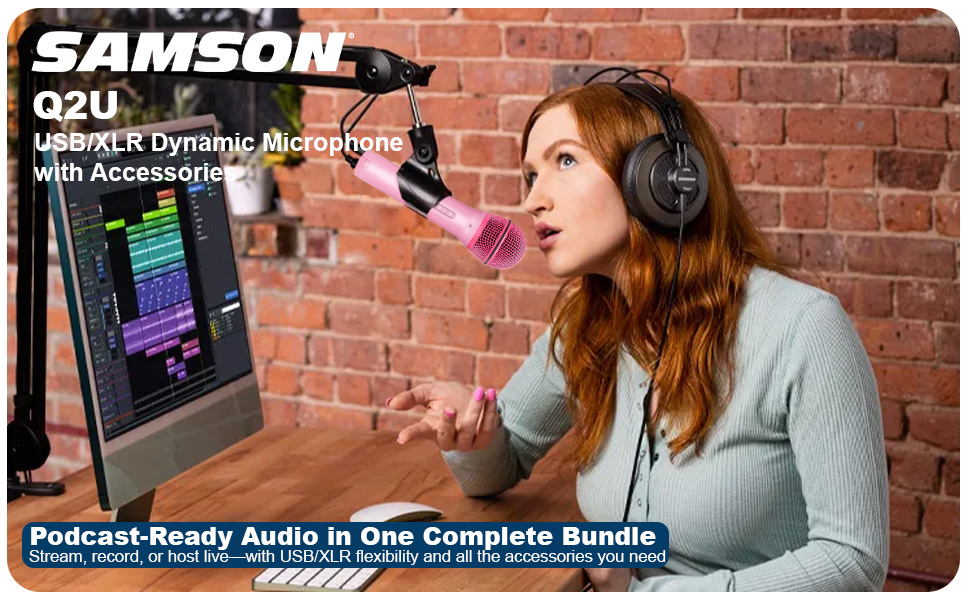samson, q2u, usb, xlr, dynamic, microphone, pink