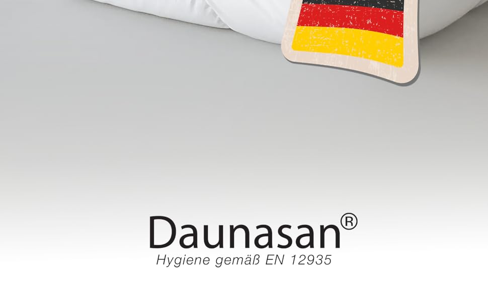Daunasan brand logo with German flag colors in corner and 'Hygiene gemäß EN 12935' text below.