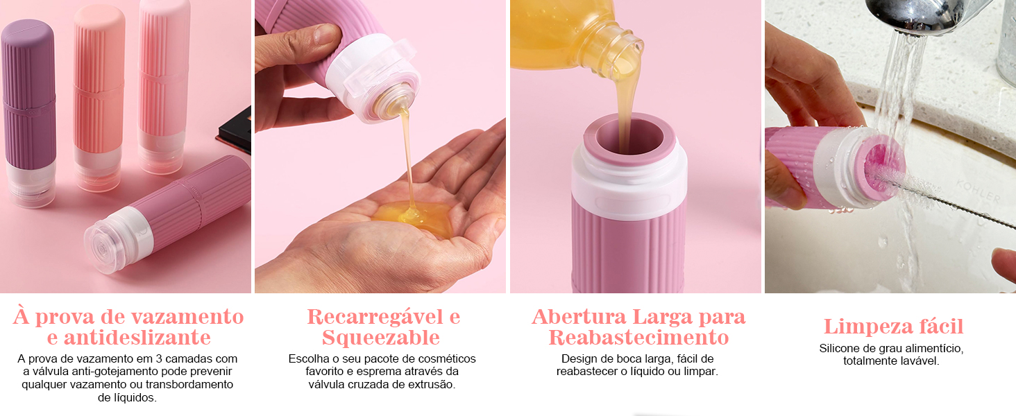 frascos de produtos de higiene para viajar