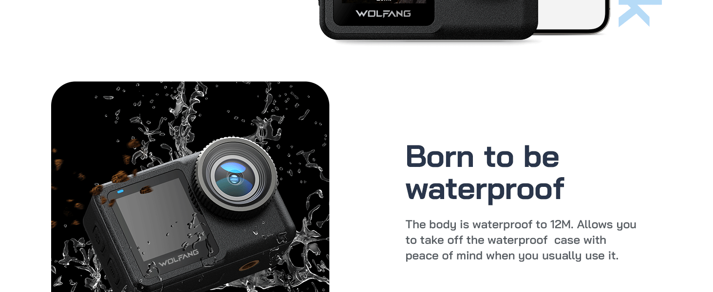 WOLFANG Action Camera GA440 Native 4K 60FPS 24MP, 40M Waterproof