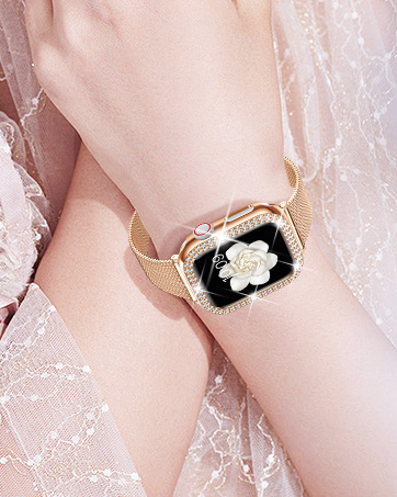 gold apple watch band with bling case for women