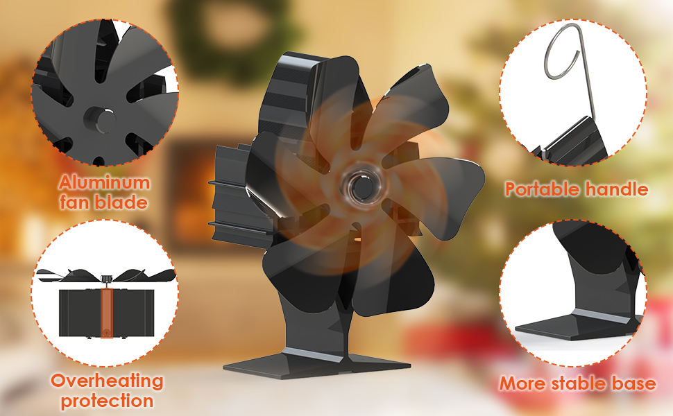 Heat Powered Stove Fan, 6 Blade Wood Stove Fan with Heater