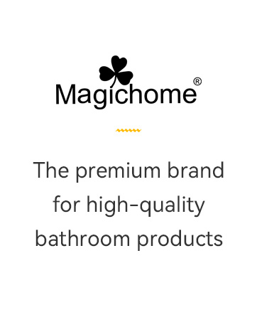 avec le texte « Magichome » et le symbole d'une feuille. Le slogan se lit comme suit : « La marque haut de gamme pour les produits de salle de bain de haute qualité