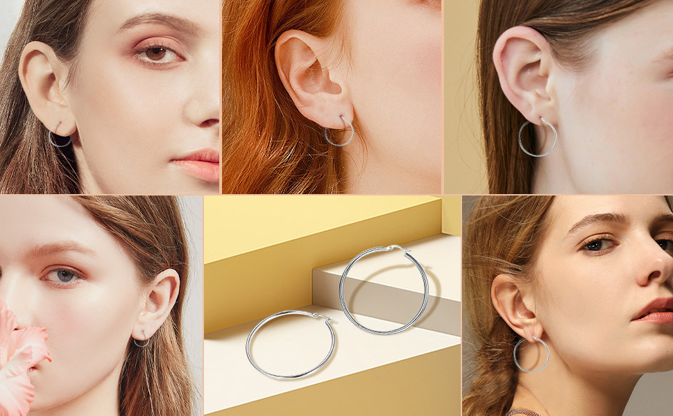 Amazon.com: 3 pair 925 Sterling Silver Large Hoop Earrings