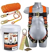 Safety Harness Fall Protection Kit - Roofing Harnesses 50ft Safety Rope Lanyard Kit 5 Gallon Buck...