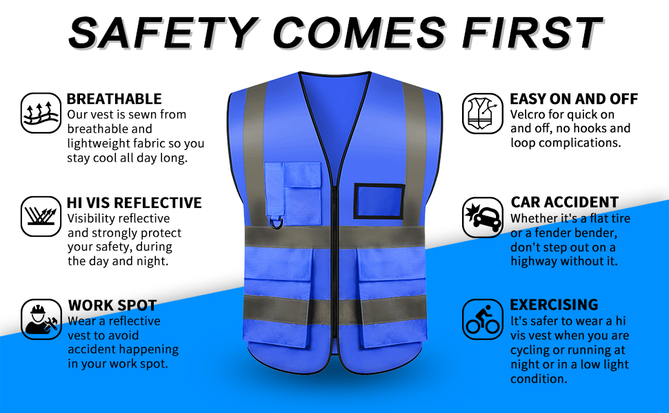 10 Pack Safety Vest,Hi Vis Vest Reflective Vest with 5