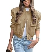 Lumister Women's Fashion Cropped Button Down Lightweight Cropped Bomber Jacket Varsity Shacket wi...