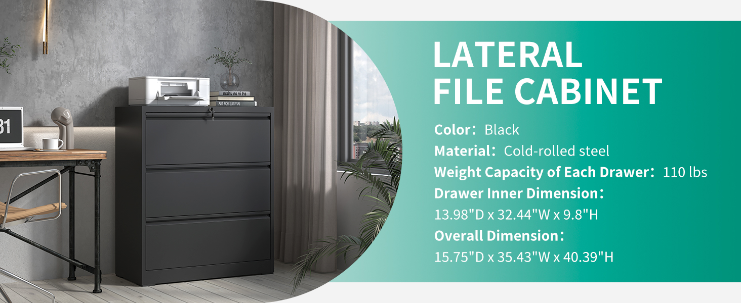 3 drawer file cabinet with lock