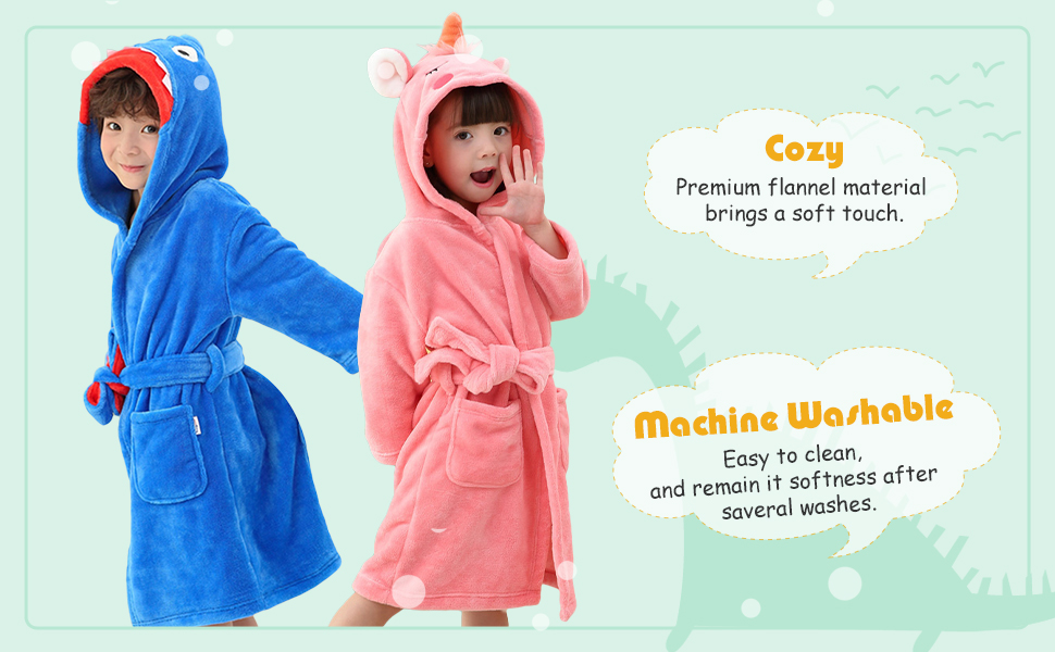 LOLANTA Kids Fleece Dinosaur Dressing Gown, Warm & Cosy Hooded Plush