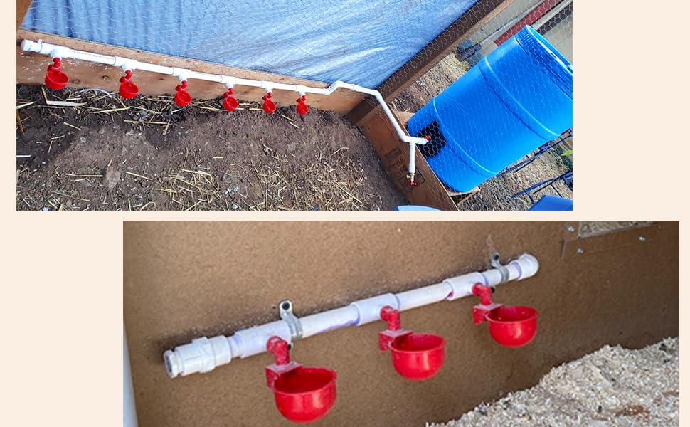 letsFix Chicken Water Cups for PVC with Tee, Automatic Waterer Kit for