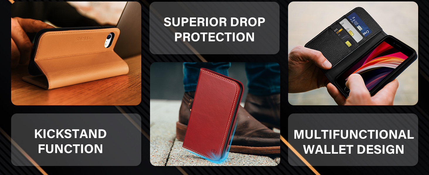 SHIELDON iPhone SE 2022 Case, iPhone SE 2020 Case, Genuine Leather