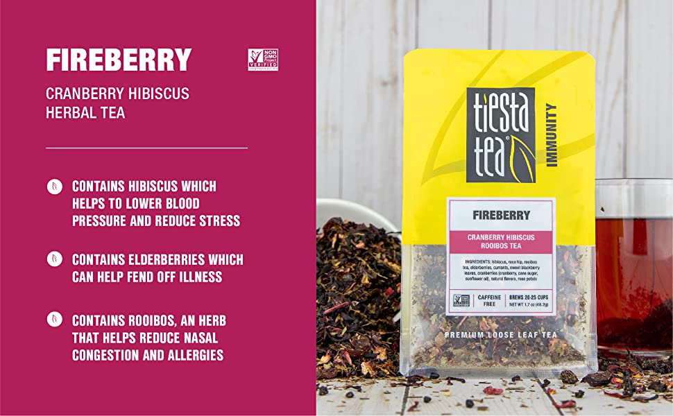 Tiesta Tea Fireberry, Loose Leaf Cranberry Hibiscus Rooibos Tea