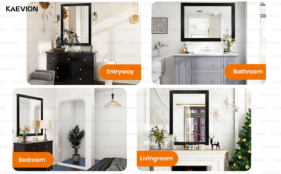kaevion Rectangle 3 Feet Wall Hanging Black Framed HD Mirror | Horizontal & Vertical Wall Mounted