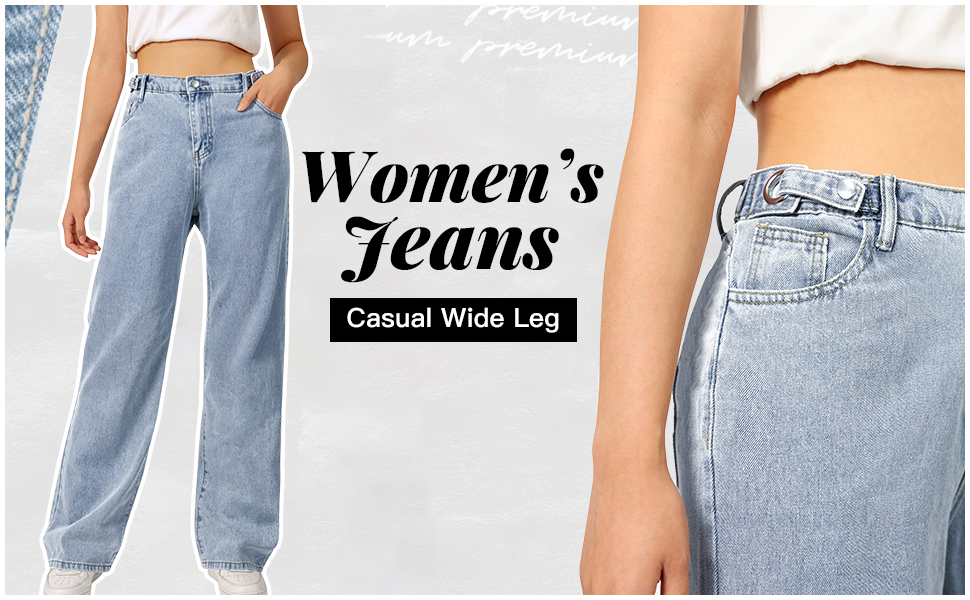 Amazon.com: SANGTREE Womens Wide Leg Jeans Elastic Waist