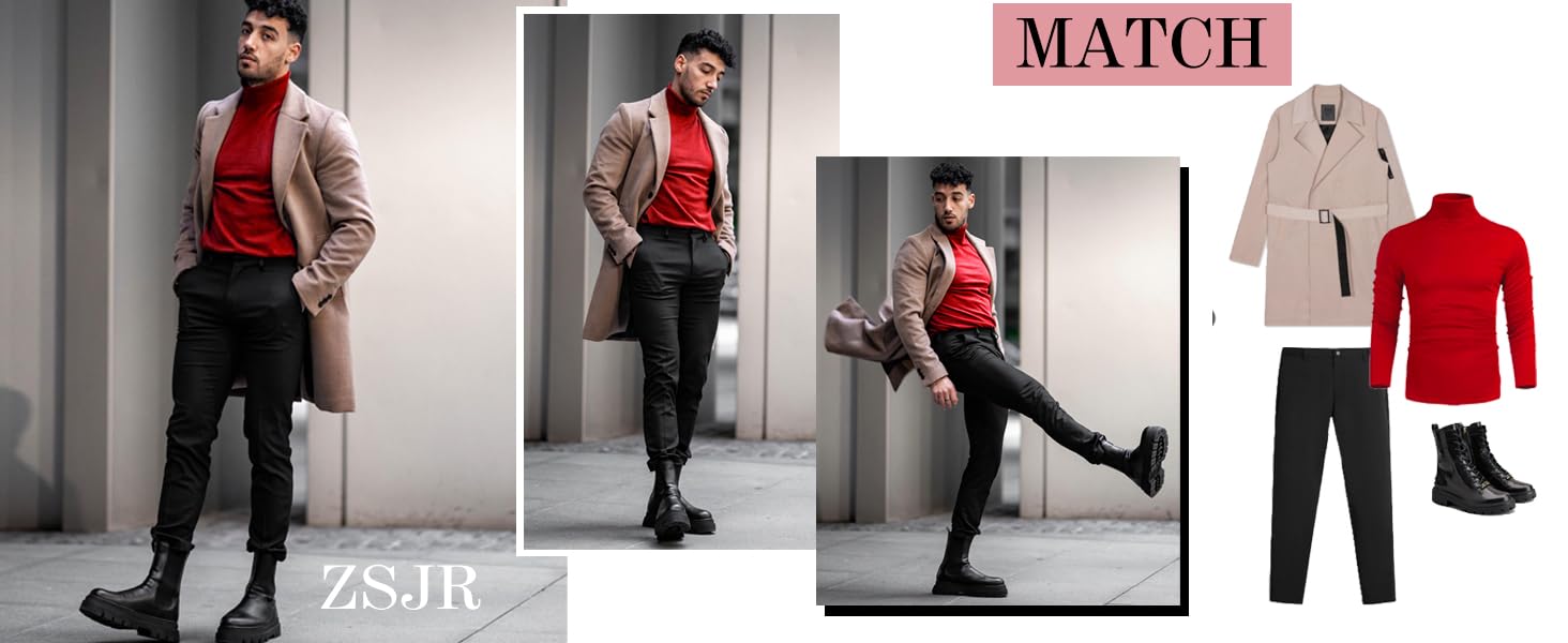 ZSJR Mens Mock Neck T Shirts Pullover High Neck Turtleneck Premium Long Sleeve Sweaters for Men