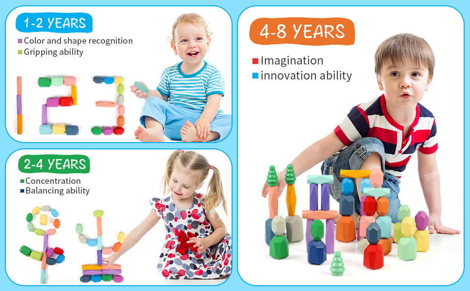 42 Large Wooden Stacking Rocks-A+4