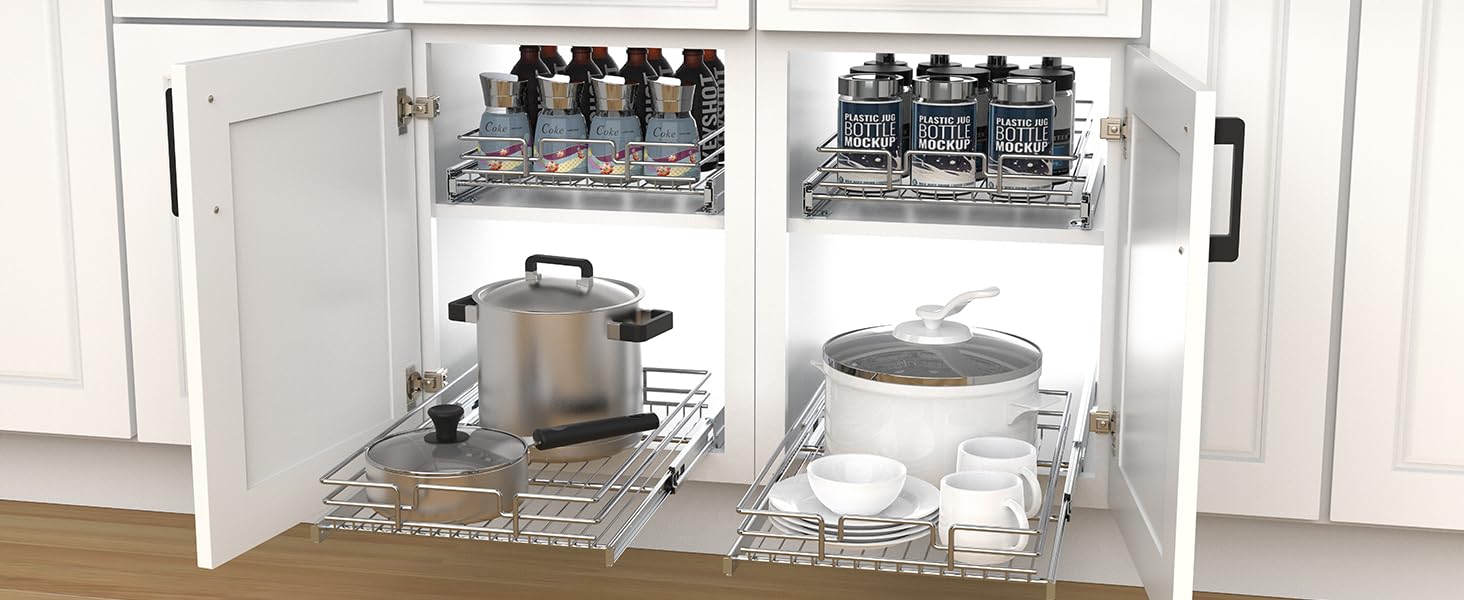 2 Tier Pull Out Organizer, 11" W x 21" D HeavyDuty