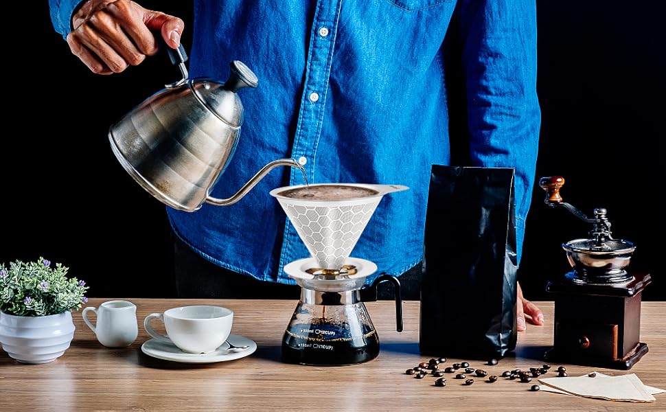 FOXAS Pour Over Coffee Dripper Filter, Reusable Stainless
