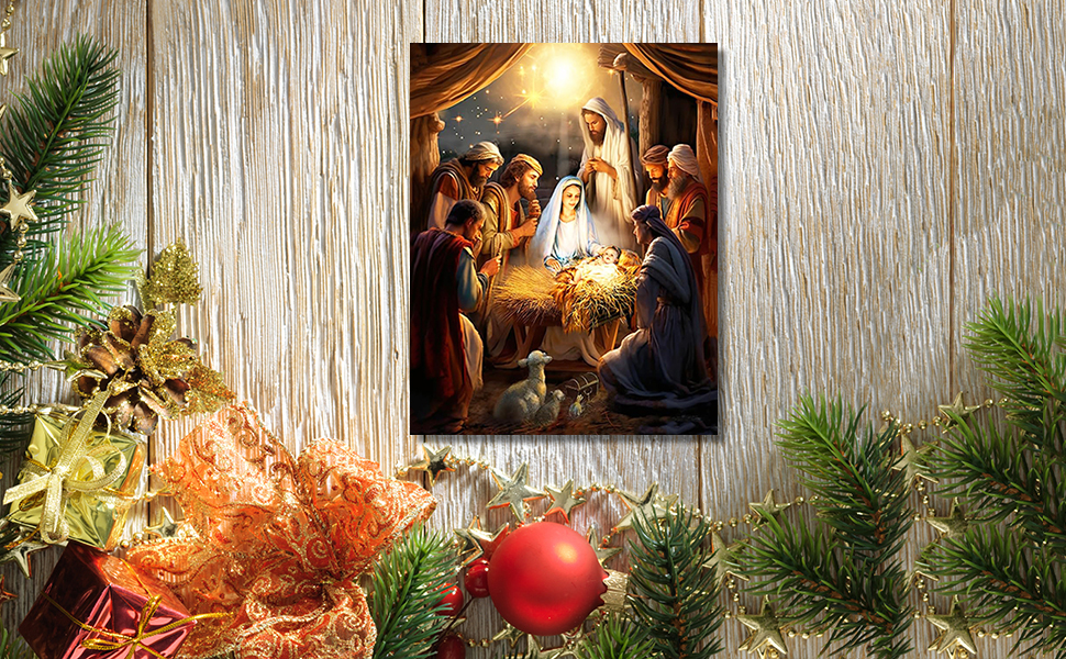 Nativity Scene Wall Art Canvas Pictures for Christmas Jesus