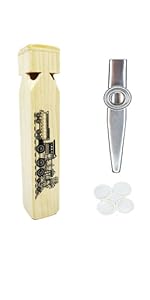 Wooden Train Whistle and Silver Kazoo for Music Instrument Gifts Wood Educational Toys
